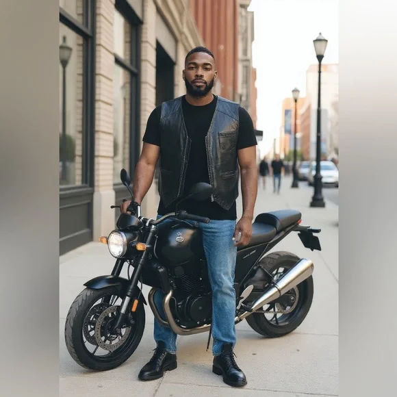 💥2 for 1💥Vintage Drospo Black Leather Biker / Moto Zip Up Vest - Size L/XL - Picture 12 of 12